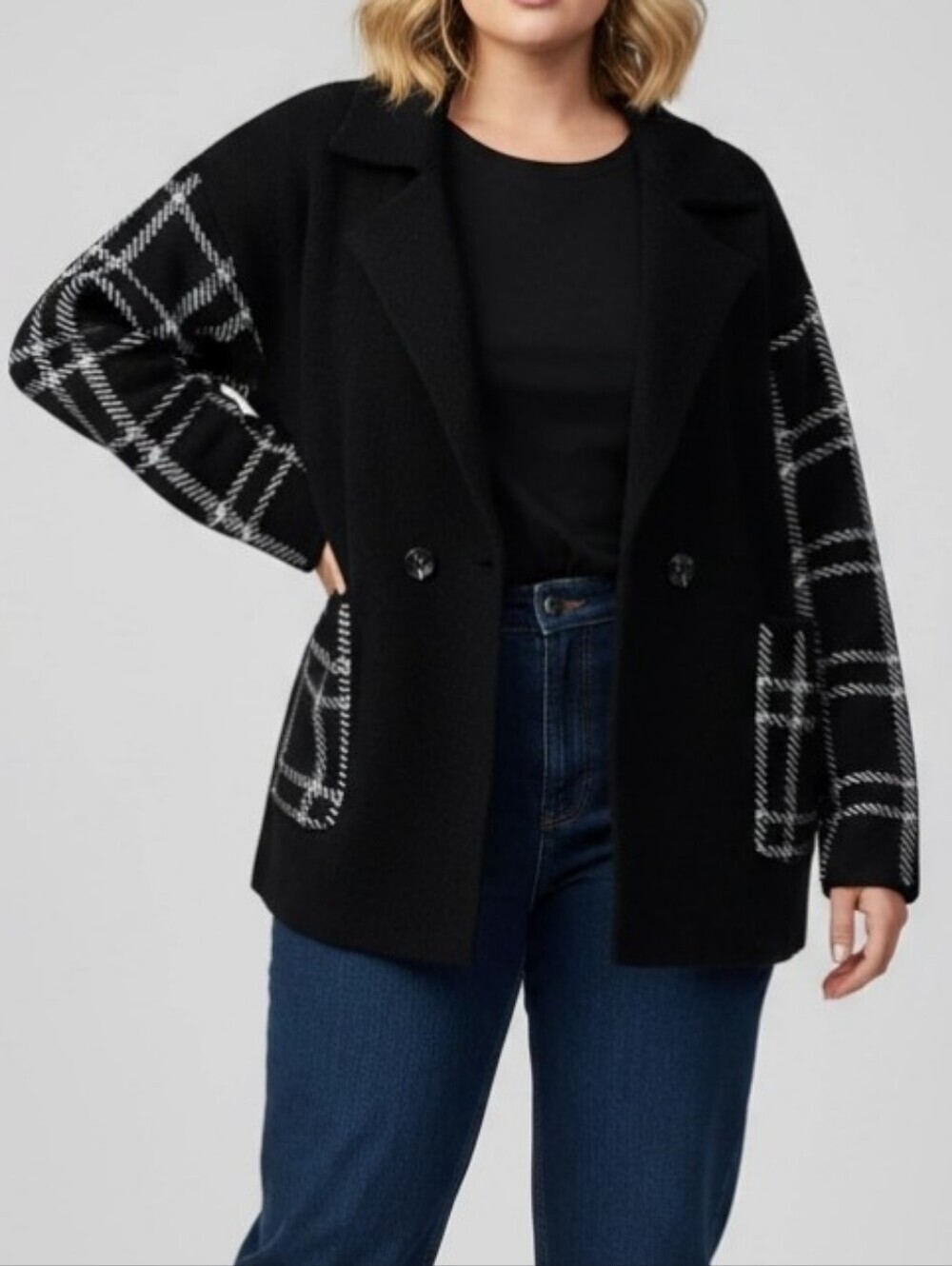 Magasconi Women's Sweater / Jacket Sz Large Black & White Double Button Pockets